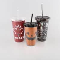 Factory price innovative mug drinking halloween plastic cup with straw and lid